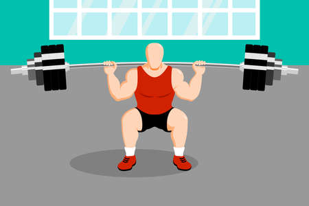 Athlete workout in gym squat with barbellのイラスト素材