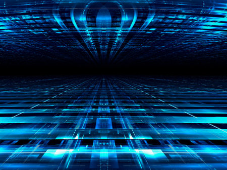 Abstract blue 3d illustration - perspective background in tech style