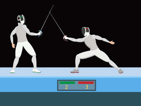 Fencers with a saber on competition or training, vector illustrationのイラスト素材