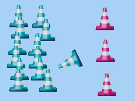 Pink and blue traffic cones, equipment for safetyのイラスト素材