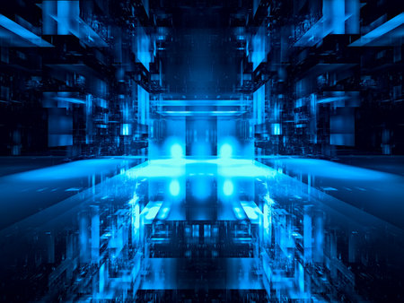 Futuristic construction with light effects - abstract 3d illustrationの写真素材