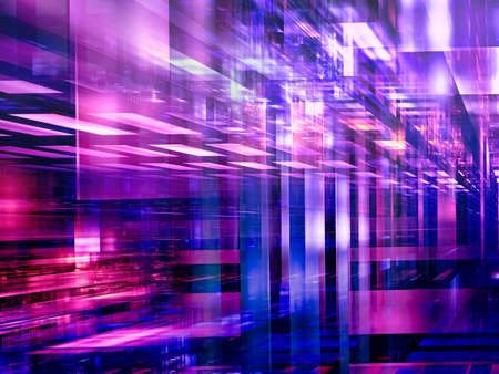 Blue and violel glass blocks with perspective effect - abstract 3d illustrationの写真素材