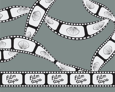 Vector illustration of a film strip that could be used as a brush template. Vintage photo strip with black borders also used in filming industry.のイラスト素材