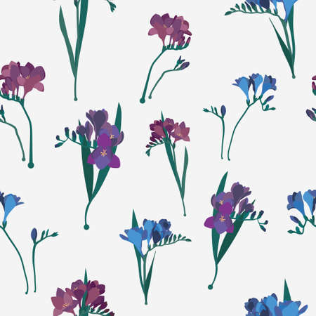 Freesia flower repeating ornament. Freesia seamless vector pattern. Feminine flourish pattern.のイラスト素材