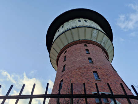 22.11.20. Riga, Latvia. Agenskalns Water Tower. Industrial architecture of Latvia. Water storage tank.のeditorial素材