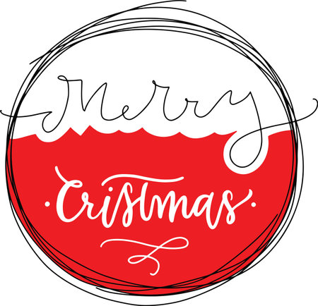 Christmas congratulation card with red and white ball and handwritten letter compositionのイラスト素材