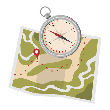 Tourist map with route and compass.のイラスト素材