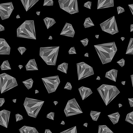 Diamond seamless pattern. Neon outline, monochrome colors, dark background, vector.のイラスト素材