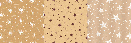 Seamless pattern set of craft brown cardboard with stars.のイラスト素材