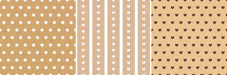 Seamless pattern set of craft brown cardboard with hearts. Vector.のイラスト素材