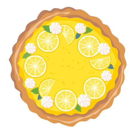 A whole lemon pie with lemon slices and meringues on top. lemon tart.のイラスト素材