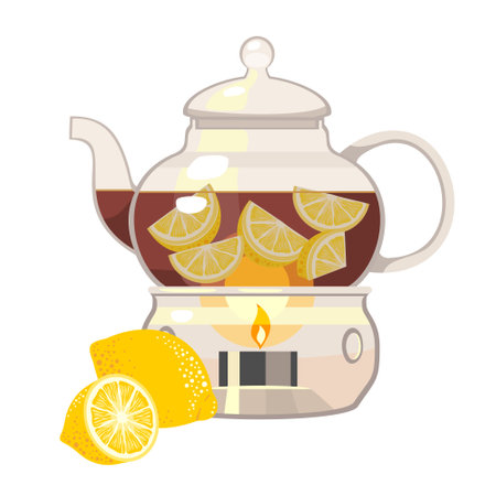 Lemon tea in a glass teapot on a burning candle.のイラスト素材
