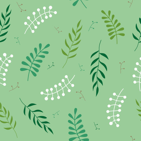 Green leaves and branches seamless pattern.のイラスト素材