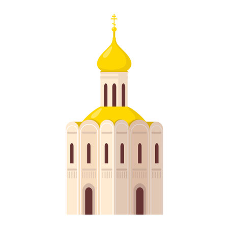 The building of a Christian church with a golden dome and a cross.のイラスト素材