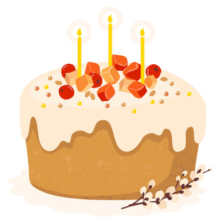 Easter cake with burning candles in the Christian tradition.のイラスト素材