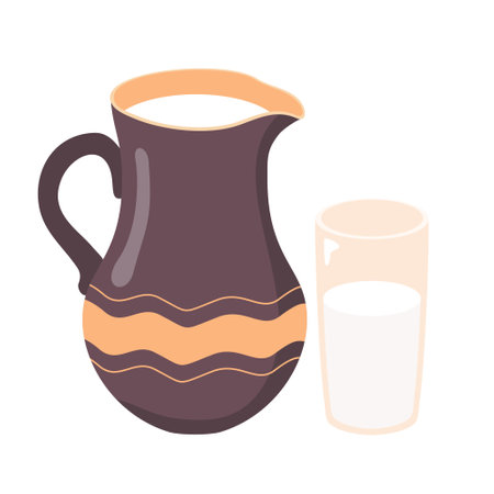 Dairy ceramic jug with a glass of milk.のイラスト素材
