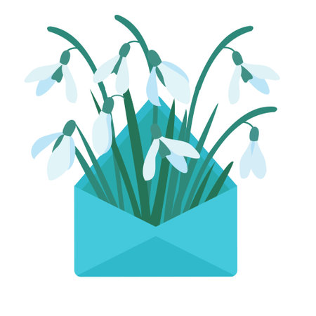 A bouquet of snowdrops in an envelope.のイラスト素材