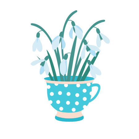 Snowdrops in a blue cup.のイラスト素材