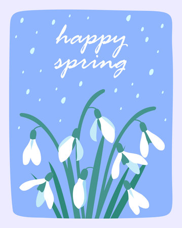 Hello spring greeting card with snowdrops.のイラスト素材
