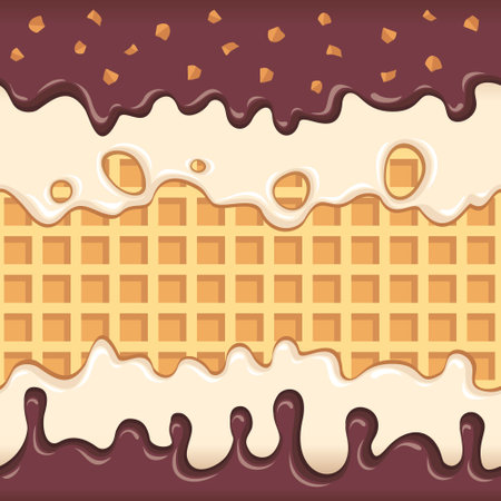 Waffle with dripping chocolate. Melting ice cream. Seamless pattern.のイラスト素材