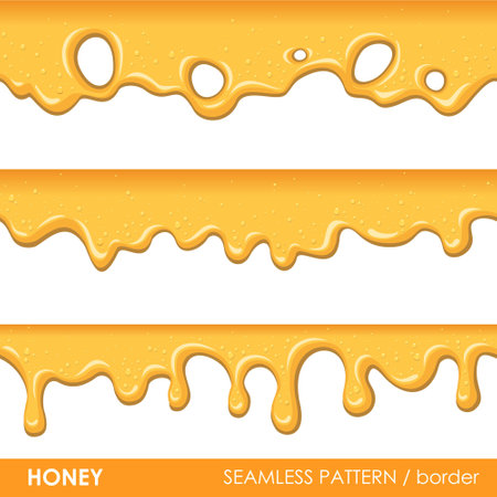 Dripping honey set. Seamless border pattern.のイラスト素材