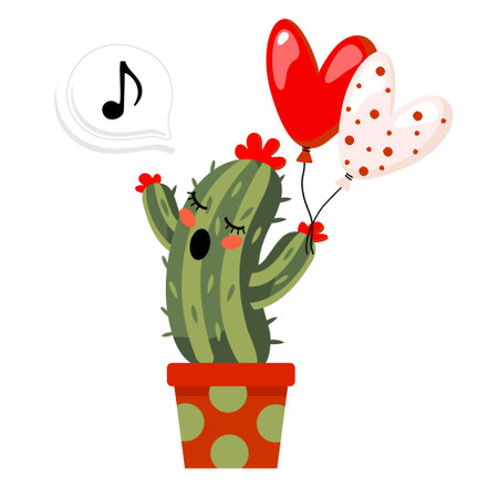 Singing cactus with balloons.のイラスト素材