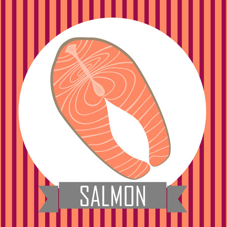 Salmon steak in a frame with an inscription. vector card.のイラスト素材