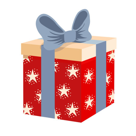 Red gift box with a bow. vector clipart.のイラスト素材