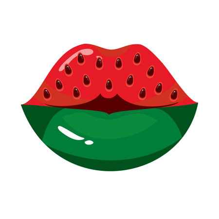 Watermelon lip makeup. Vector, white background.のイラスト素材