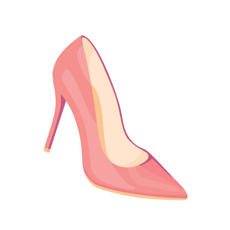 A bright pink women's high-heeled shoe. White background, vector, isolated.のイラスト素材
