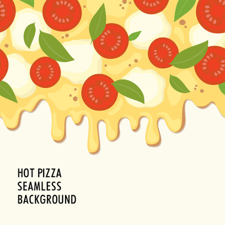 Pizza seamless pattern: filling, tomatoes, cheese, mozzarella, basil. top view. vectorのイラスト素材