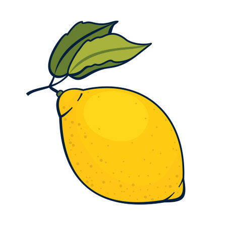 Lemon with leaves. Vector clipart, white background, isolated.のイラスト素材