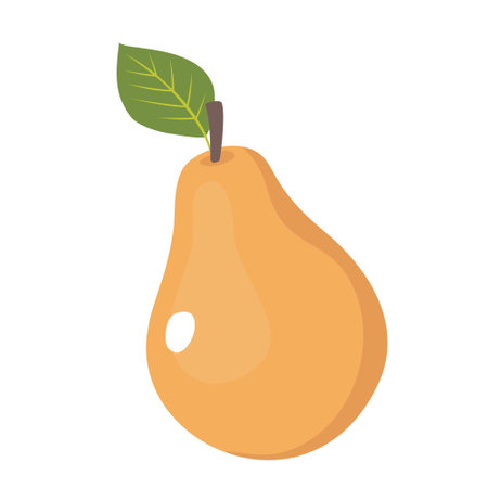 Yellow ripe pear with a leaf on a white background. Vector isolated.のイラスト素材