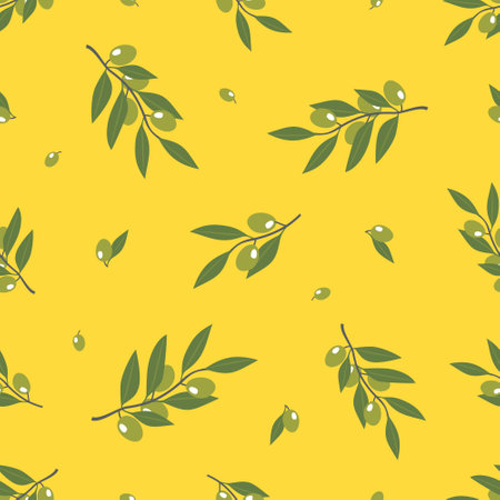 Branches with olives seamless pattern. Vector.のイラスト素材