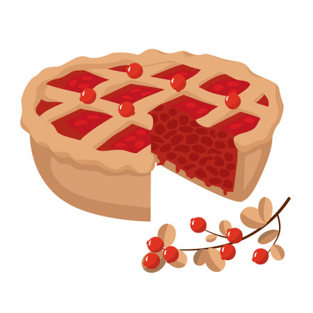 Berry pie cut, cranberries. Vector clipart ,white background.のイラスト素材