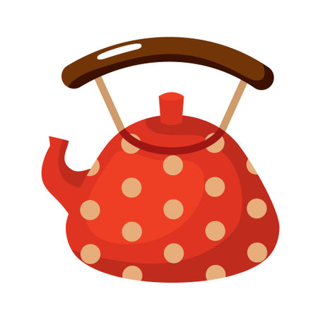 A red metal teapot with speckles. Vector clipart, white background.のイラスト素材