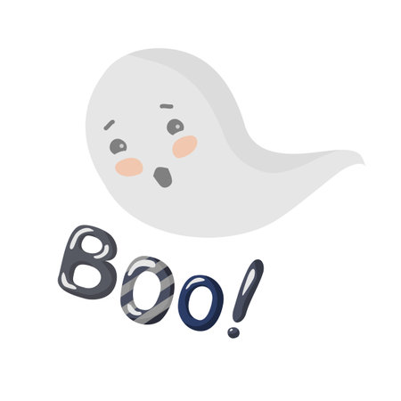 The Ghost says BOO. Vector, white background, isolated.のイラスト素材