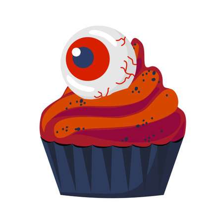 Halloween Cupcake with an eye. Vector, white background, isolated.のイラスト素材