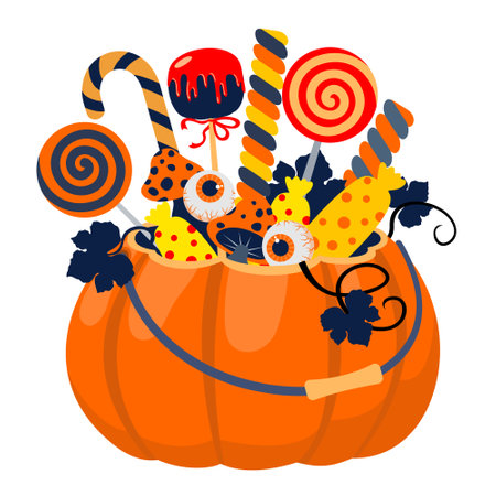 Halloween pumpkin with candy. Illustrated vector element.のイラスト素材