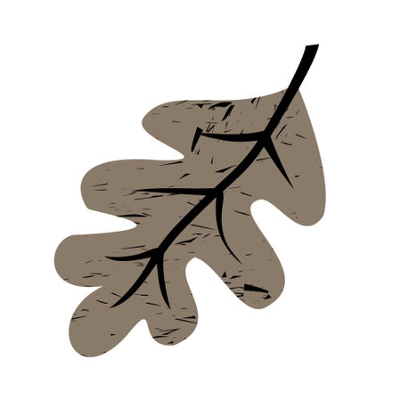 Autumn brown oak leaf with veins. Vector illustration in a flat style on a white background isolated.のイラスト素材