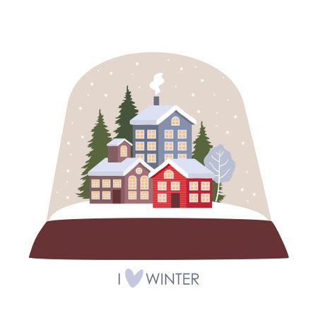 A glass ball with an old town. winter landscape.のイラスト素材