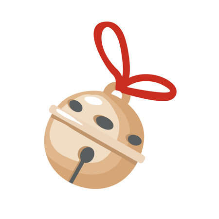 Christmas Golden bell with a red bow. Vector, white background, isolated.のイラスト素材
