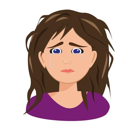 Exhausted portrait on white backdrop. Depression concept of crying woman. Desperate girl feeling anxiety, loneliness.のイラスト素材