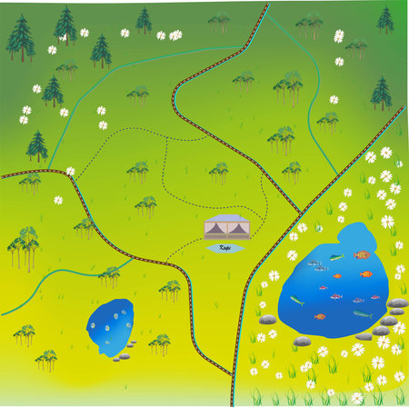 Map in summer. Discovery land. Discovery banner. Summer land.のイラスト素材