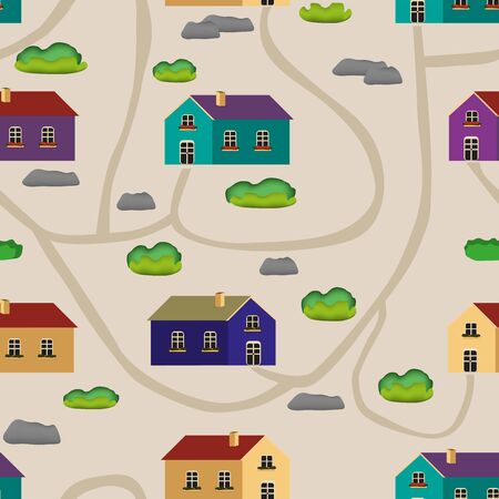 Hand-drawn style seamless pattern. Colorful vector house illustration.のイラスト素材