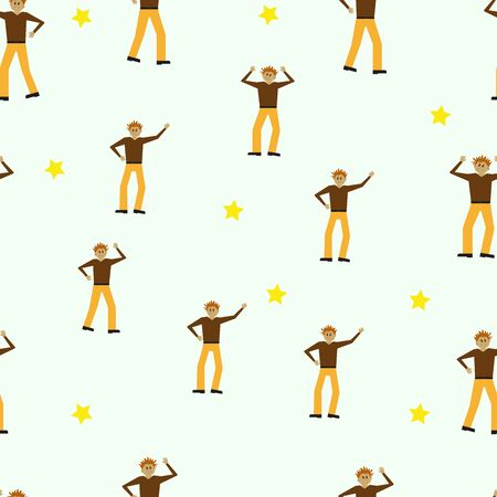 Pattern with happy dancing man. Happy dancing people. Light background.のイラスト素材
