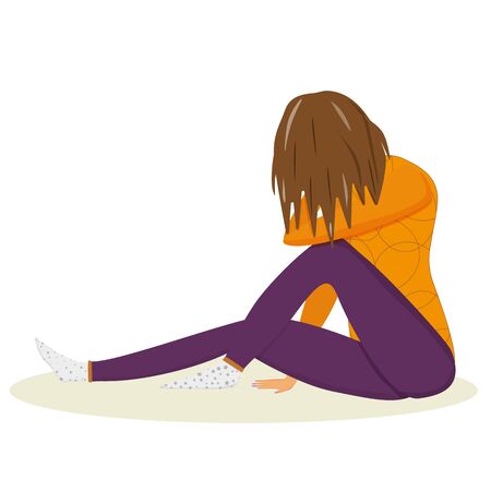 Tired exhausted woman sitting resting relaxing on the flour isolated vector illustrationのイラスト素材