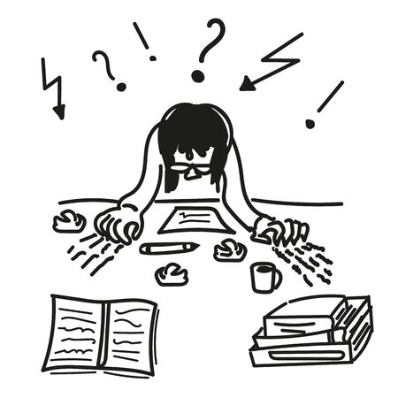 Cartoon portrait of man tired thinking on white background for lifestyle design. A person in a creative crisis.のイラスト素材