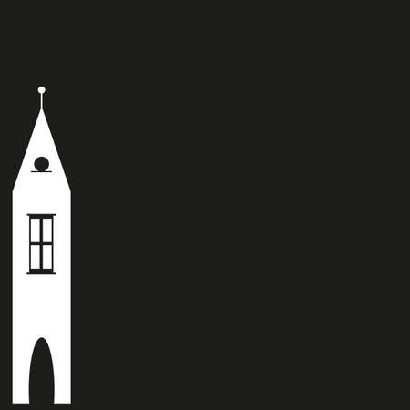 White house building tower outline on black background. White contour vector illustration. Architecture concept.のイラスト素材