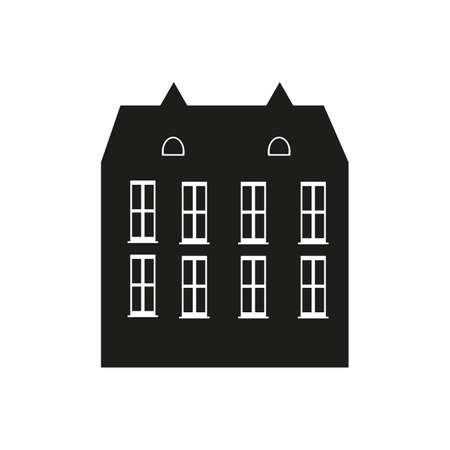 Black house building outline icon on white background. Contour vector illustration. Architecture concept. Vector icon.のイラスト素材